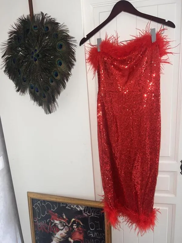 Rochie de seară Shine EU 34 | Roșu, Midi, Fără mâneci, Paiete - Image 2