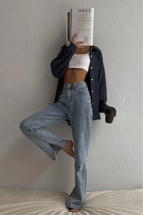 Blugi Madmext EU 36 | Albastru, Lungi, Talie înaltă, Flared (Evazați) fit, Cu decupaje - Image 8