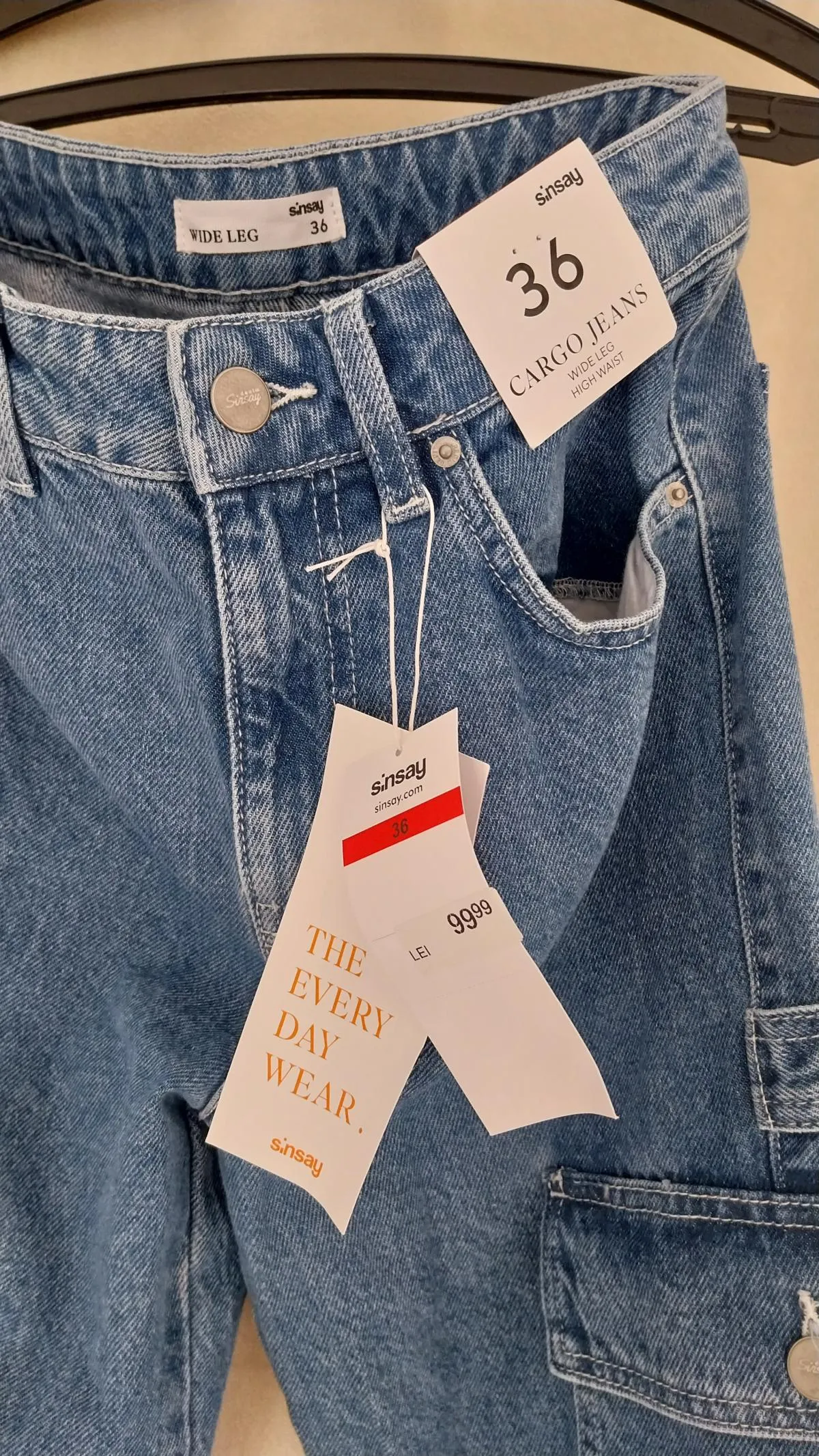 Blugi Sinsay EU 36 | Albastru, Lungi, Talie înaltă, Wide Leg fit, Bumbac - Image 8