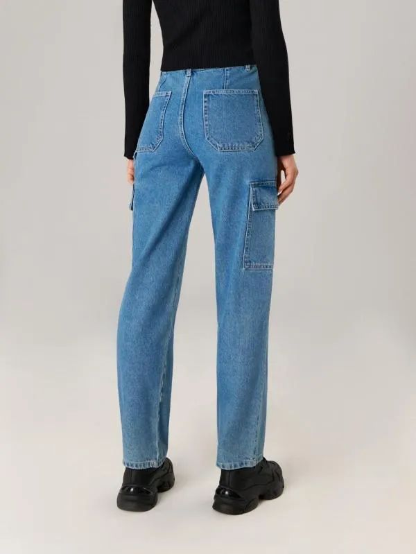 Blugi Sinsay EU 36 | Albastru, Lungi, Talie înaltă, Wide Leg fit, Bumbac - Image 3