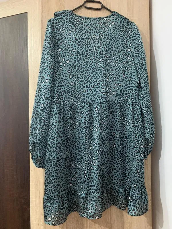 Rochie de vară Zara M | Albastru, Mini, Mânecă lungă, Floral & Tropical, Volane - Image 4