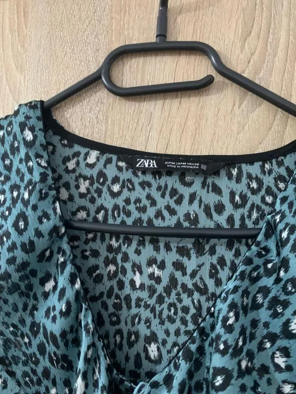 Rochie de vară Zara M | Albastru, Mini, Mânecă lungă, Floral & Tropical, Volane - Image 5