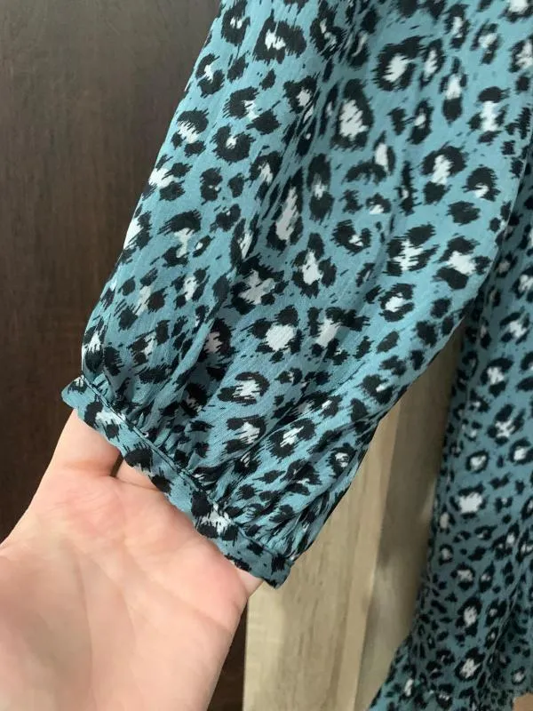 Rochie de vară Zara M | Albastru, Mini, Mânecă lungă, Floral & Tropical, Volane - Image 6