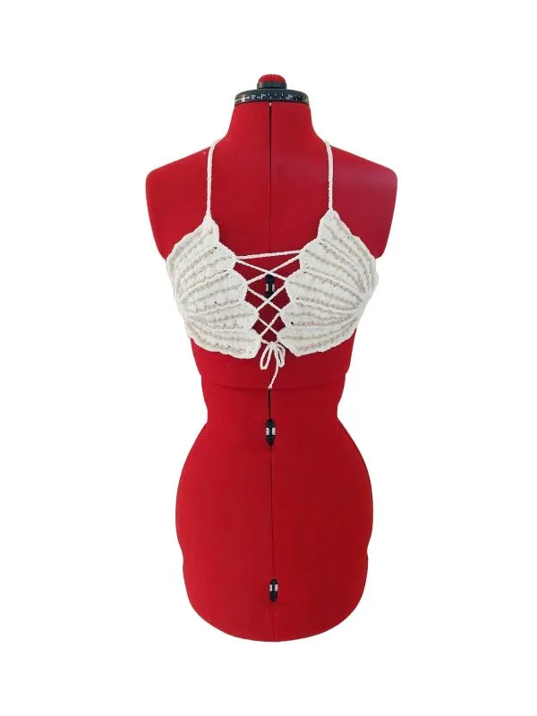 Sutien bikini Marebe EU 36 | Alb, Broderie, Bumbac