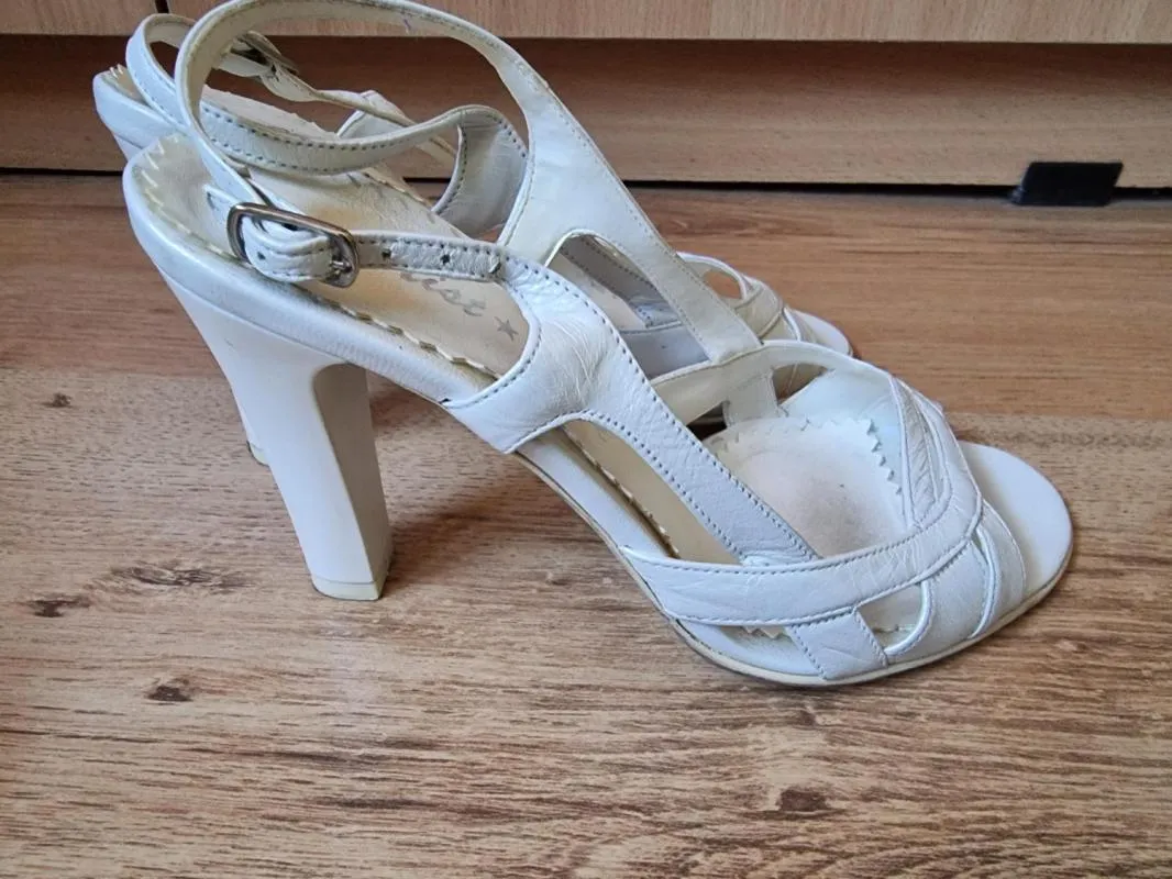 Sandale cu toc Nist Stil EU 37 | Alb, Piele naturală