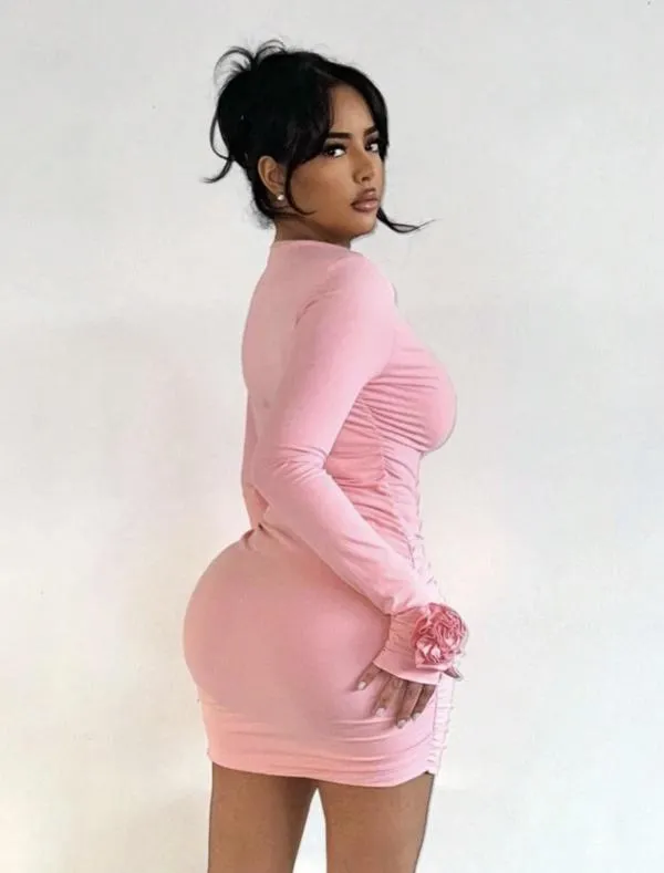 Rochie mulată Shein EU 34 | Roz, Midi, Mânecă lungă - Image 2