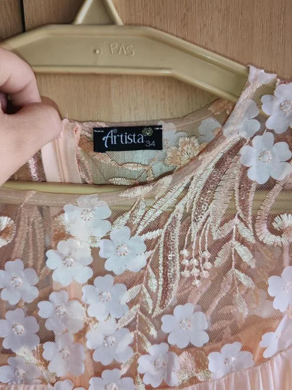 Rochie de ocazie Artista EU 34 | Roz, Midi, Fără mâneci, Broderie - Image 4