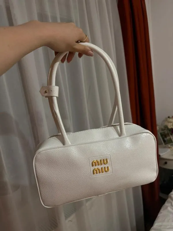 Geantă de mână Miu | Alb, Piele lăcuită - Image 6