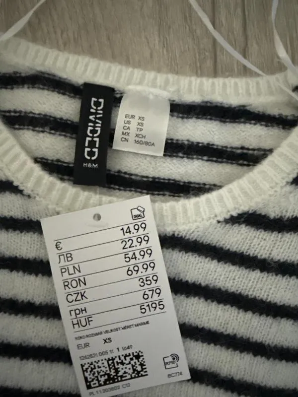 Top tricot cu dungi H&M XS | Alb, Normal, Mânecă scurtă - Image 8
