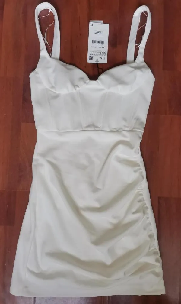 Rochie mulată Zara XS | Alb, Mini, Bretele subțiri - Image 3