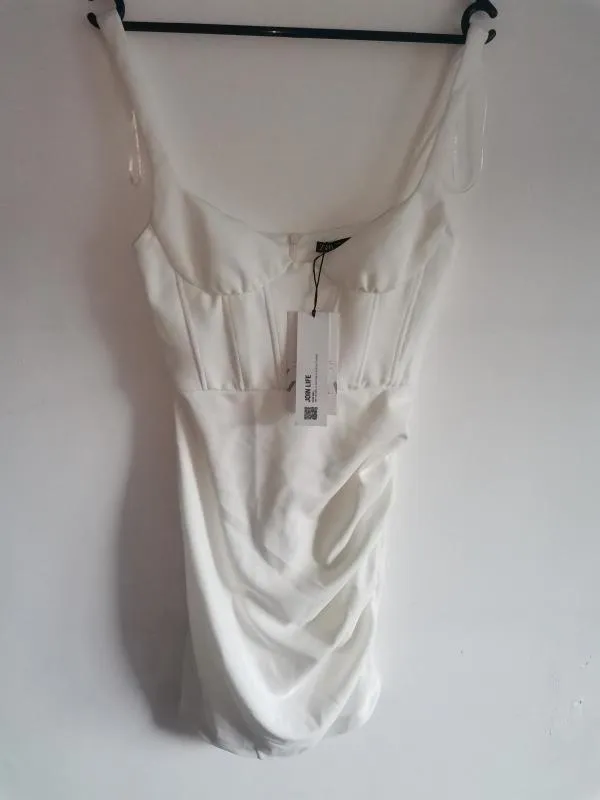 Rochie mulată Zara XS | Alb, Mini, Bretele subțiri - Image 4