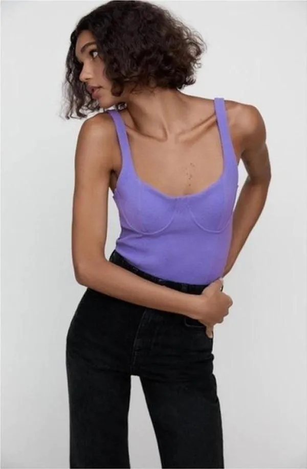 Top cropped Zara S | Mov, Cropped (Scurt), Bretele subțiri - Image 2