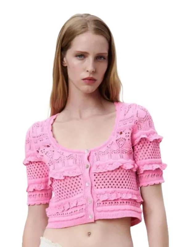 Cardigan de vară Zara S | Roz, Normal, Mânecă scurtă
