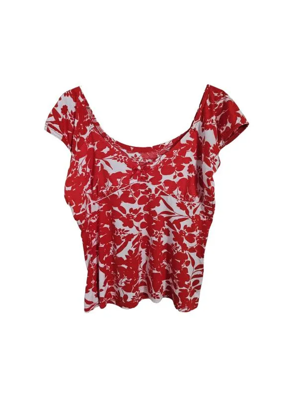 Tricou Yessica M | Roșu, Normal, Mânecă scurtă, Floral & Tropical, Vâscoză
