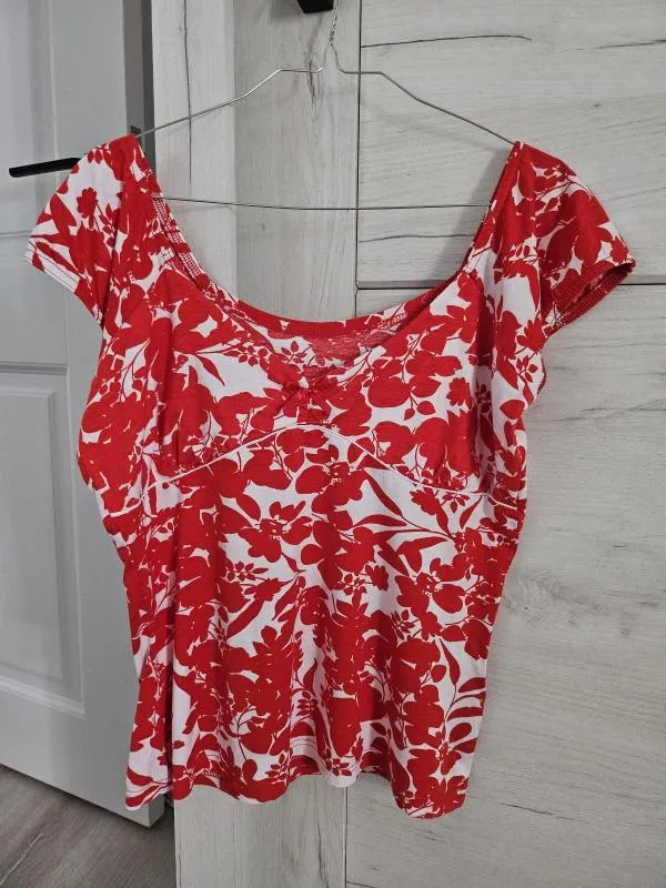 Tricou Yessica M | Roșu, Normal, Mânecă scurtă, Floral & Tropical, Vâscoză - Image 2