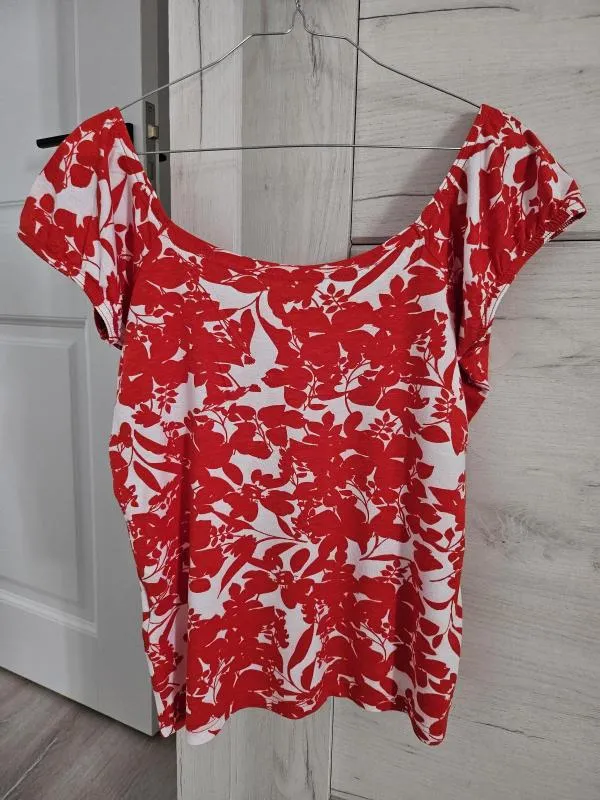 Tricou Yessica M | Roșu, Normal, Mânecă scurtă, Floral & Tropical, Vâscoză - Image 3