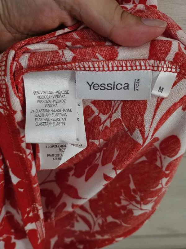 Tricou Yessica M | Roșu, Normal, Mânecă scurtă, Floral & Tropical, Vâscoză - Image 4