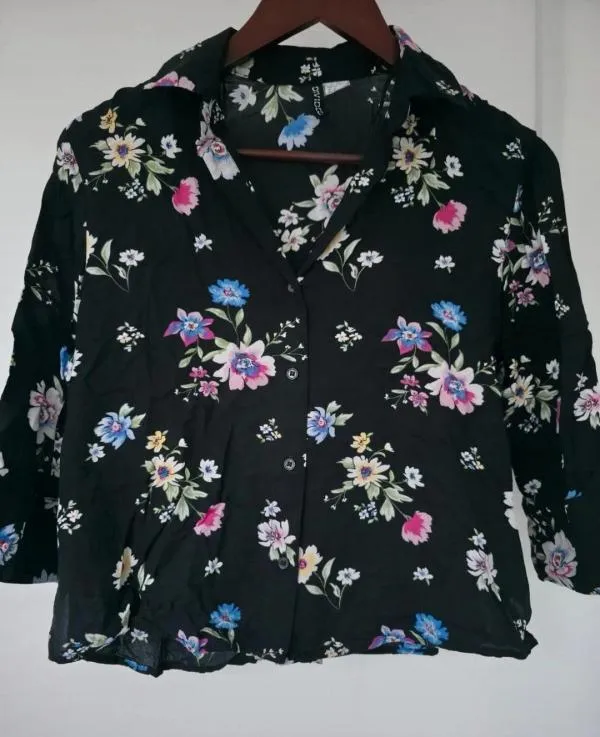 Cămașă H&M EU 34 | Negru, Normal, Mânecă trei sferturi, Floral & Tropical, Vâscoză - Image 2