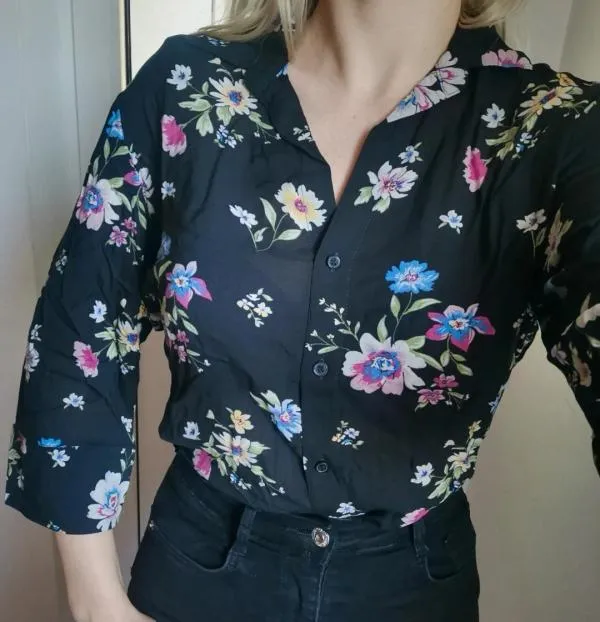 Cămașă H&M EU 34 | Negru, Normal, Mânecă trei sferturi, Floral & Tropical, Vâscoză - Image 3