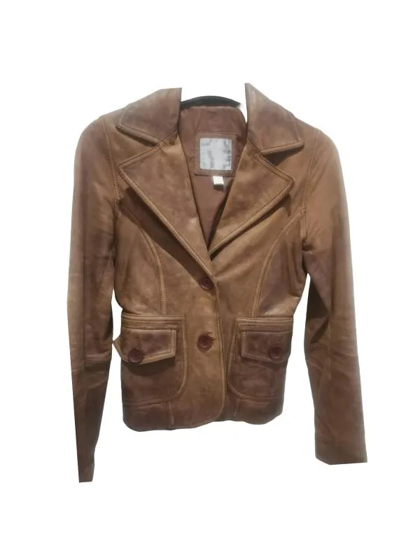 Geacă din piele Amisu EU 34 | Caramel, Piele naturală