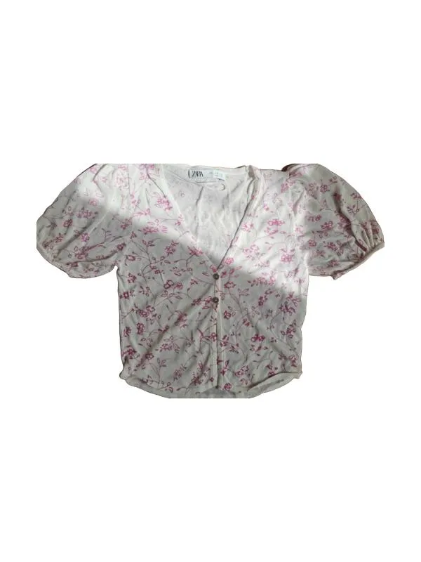 Top cropped Zara S | Alb, Cropped (Scurt), Floral & Tropical