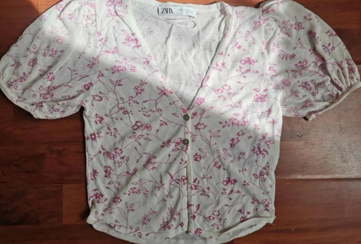 Top cropped Zara S | Alb, Cropped (Scurt), Floral & Tropical - Image 2