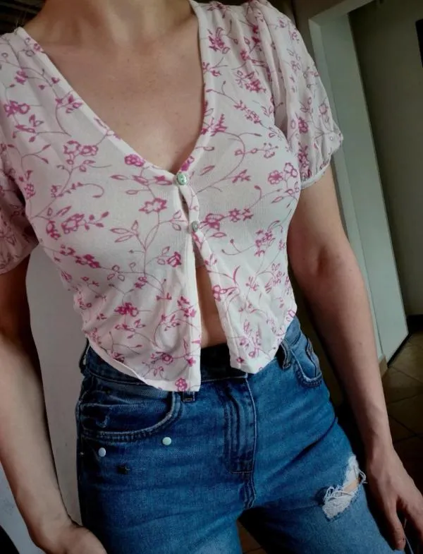 Top cropped Zara S | Alb, Cropped (Scurt), Floral & Tropical - Image 3