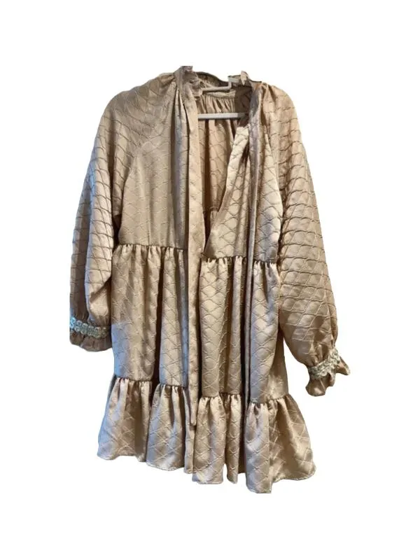 Rochie de ocazie EU 40 | Caramel, Midi, Mânecă lungă, Poliester