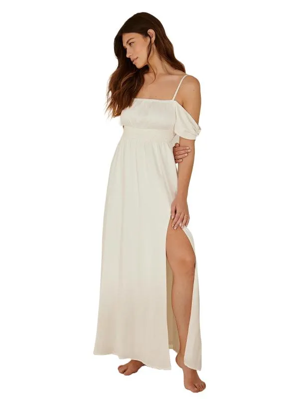 Rochie de vară Pamela x NA-KD EU 38 | Alb, Maxi, Bretele subțiri