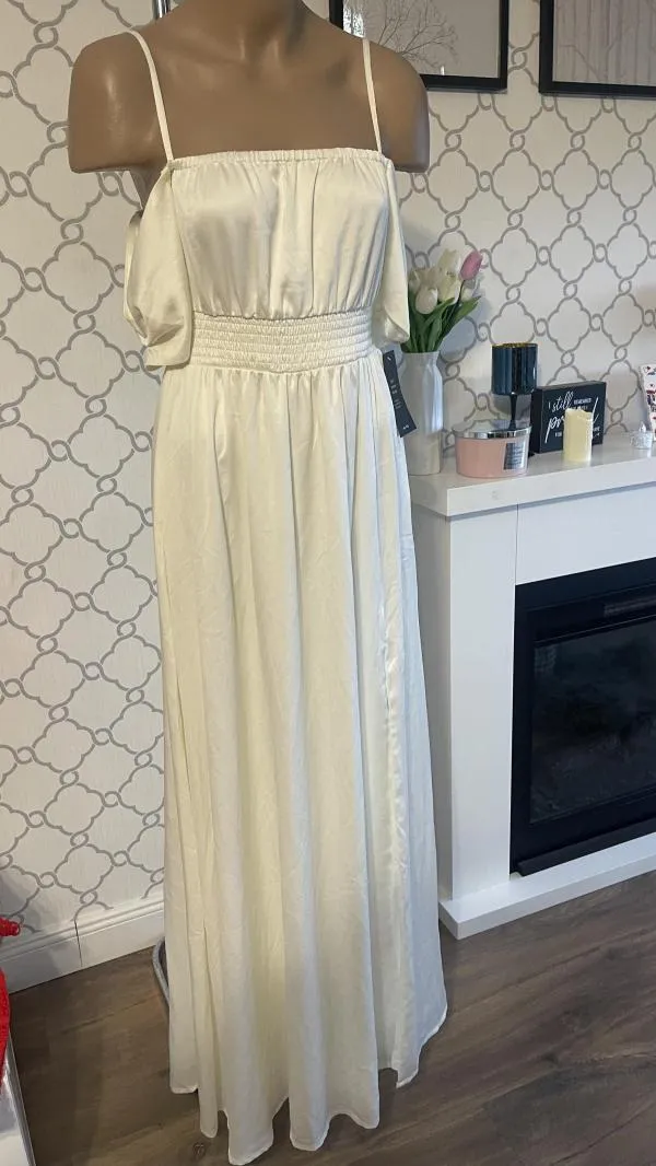 Rochie de vară Pamela x NA-KD EU 38 | Alb, Maxi, Bretele subțiri - Image 3
