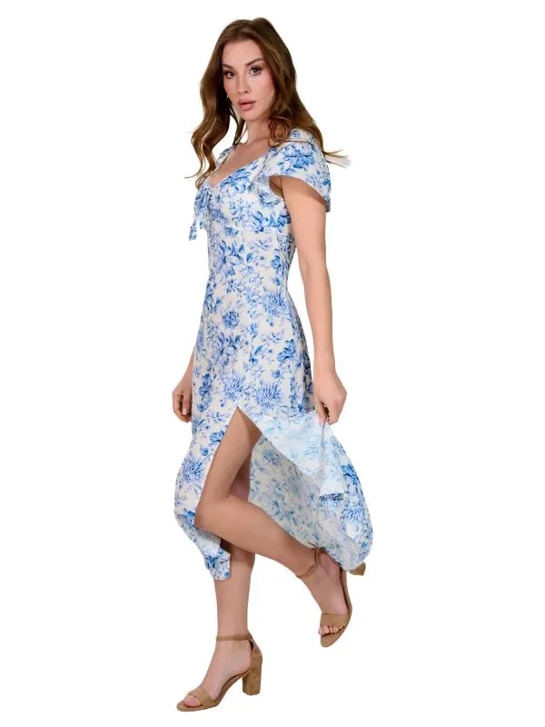 Rochie de vară Sinsay EU 38 | Alb, Midi, Mânecă scurtă, Floral & Tropical, Vâscoză