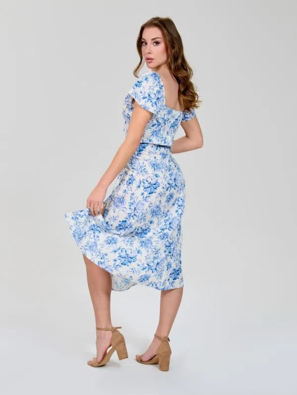 Rochie de vară Sinsay EU 38 | Alb, Midi, Mânecă scurtă, Floral & Tropical, Vâscoză - Image 3