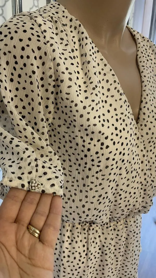 Rochie de vară Reserved EU 36 | Bej, Mini, Mânecă scurtă, Buline & Imprimeuri mici, Volane - Image 6