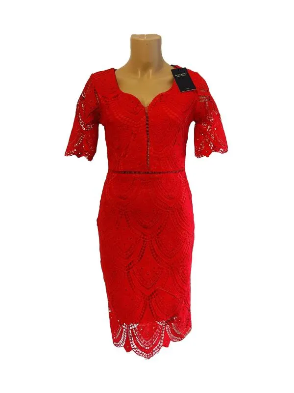 Rochie de seară Kichic EU 36 | Roșu, Midi, Mânecă scurtă, Broderie