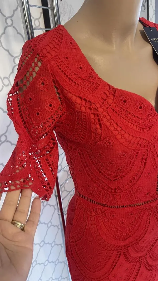 Rochie de seară Kichic EU 36 | Roșu, Midi, Mânecă scurtă, Broderie - Image 5