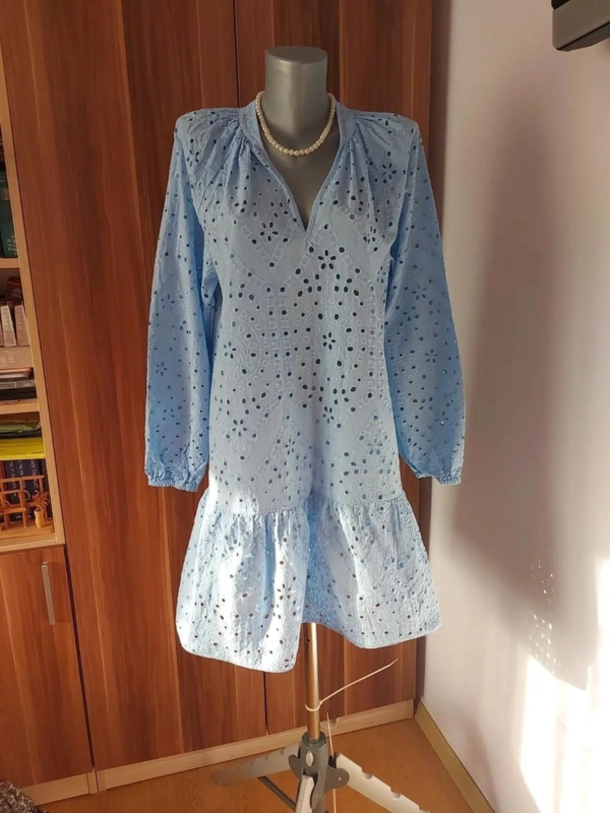 Rochie de vară H&M EU 34 | Bleu, Mini, Mânecă trei sferturi, Monocrom, Cu decupaje, Bumbac