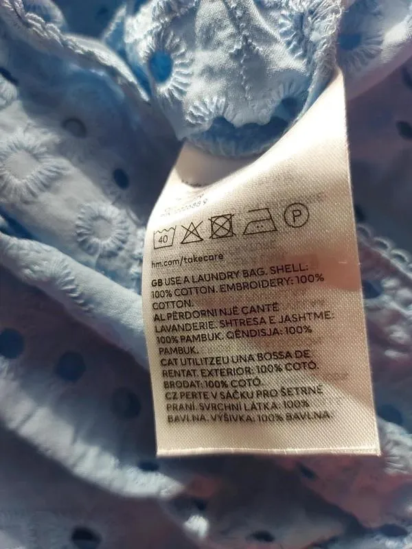 Rochie de vară H&M EU 34 | Bleu, Mini, Mânecă trei sferturi, Monocrom, Cu decupaje, Bumbac - Image 3