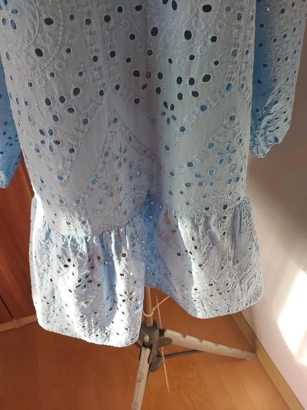 Rochie de vară H&M EU 34 | Bleu, Mini, Mânecă trei sferturi, Monocrom, Cu decupaje, Bumbac - Image 5