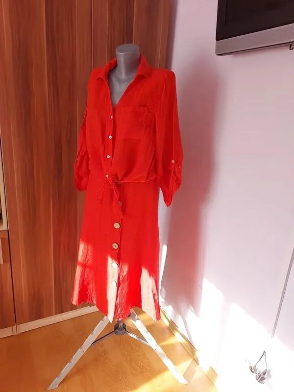 Costum cămașă cu fustă EU 38 | Roșu, Monocrom, In - Image 11
