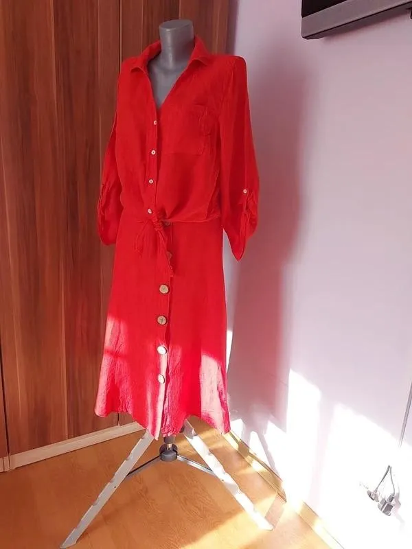 Costum cămașă cu fustă EU 38 | Roșu, Monocrom, In