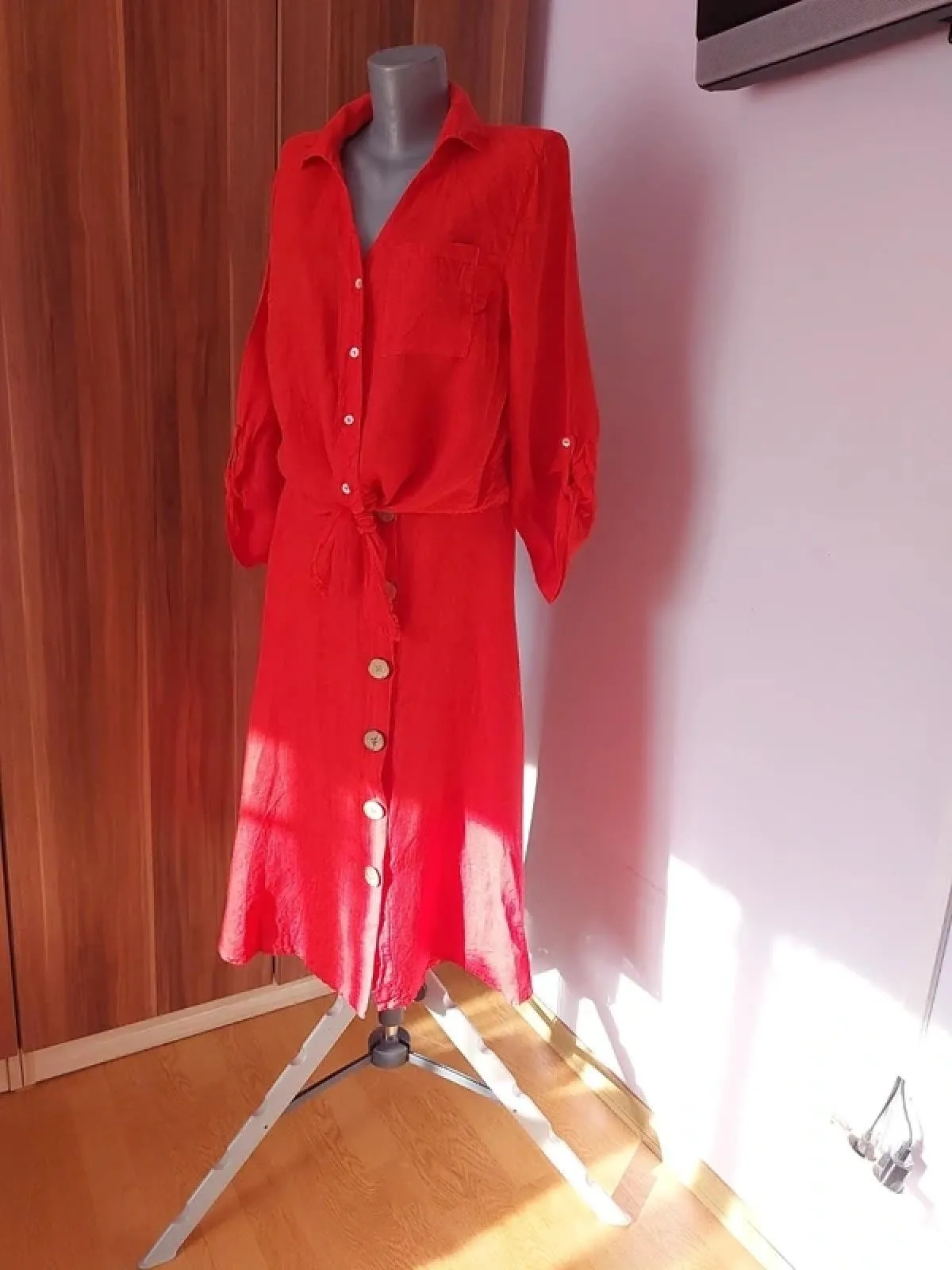 Costum cămașă cu fustă EU 38 | Roșu, Monocrom, In
