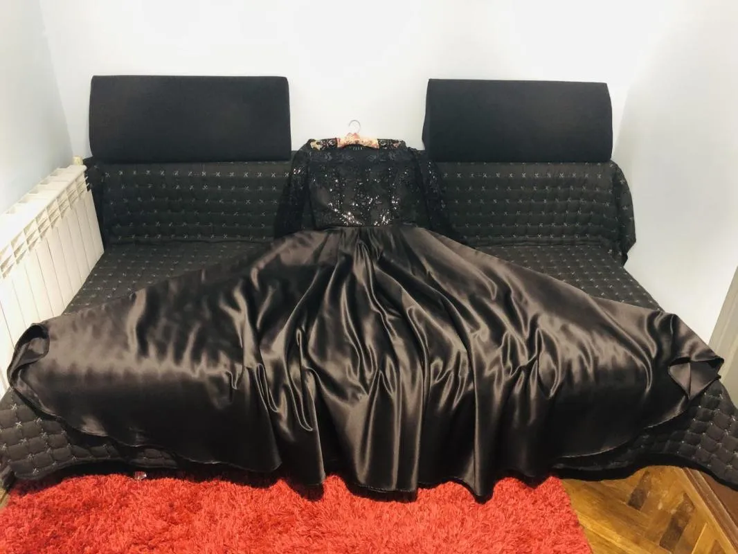 Rochie de seară SIABOND Boutique EU 40 | Negru, Maxi, Mânecă lungă, Dantelă, Mătase