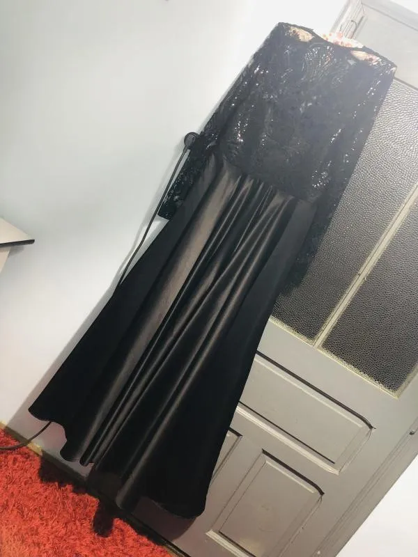 Rochie de seară SIABOND Boutique EU 40 | Negru, Maxi, Mânecă lungă, Dantelă, Mătase - Image 3