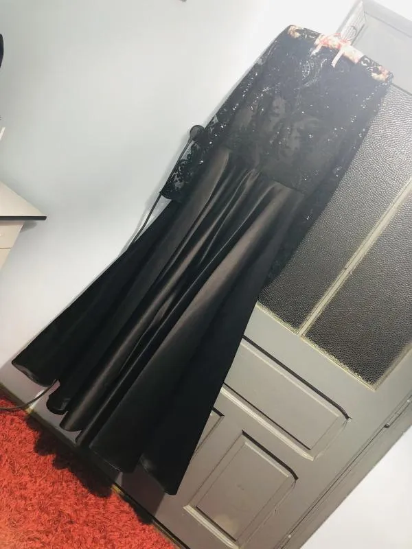 Rochie de seară SIABOND Boutique EU 40 | Negru, Maxi, Mânecă lungă, Dantelă, Mătase - Image 4