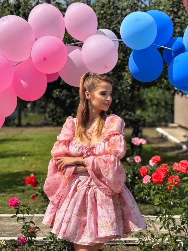 Rochie de vară Shein EU 34 | Roz, Mini, Mânecă lungă, Floral & Tropical - Image 8