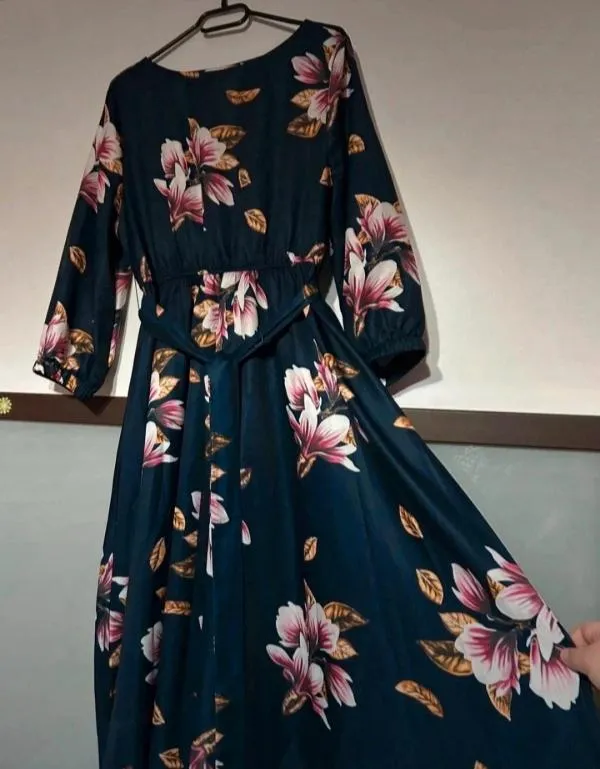 Rochie casual Shein EU 40 | Bleumarin, Midi, Mânecă trei sferturi, Floral & Tropical, Poliester - Image 4