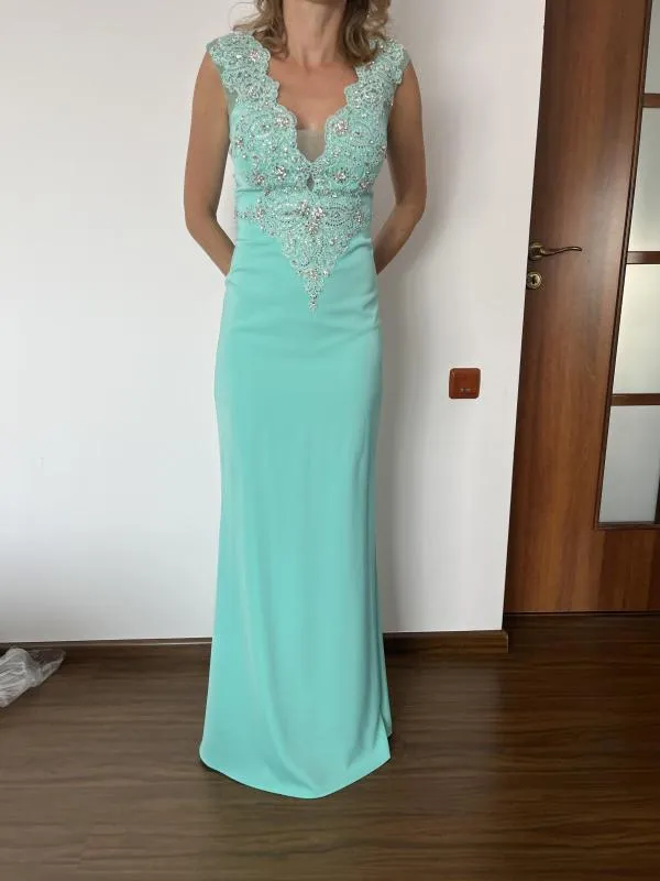 Rochie de ocazie Ruby Prom UK 6 | Turcoaz, Maxi, Fără mâneci - Image 2