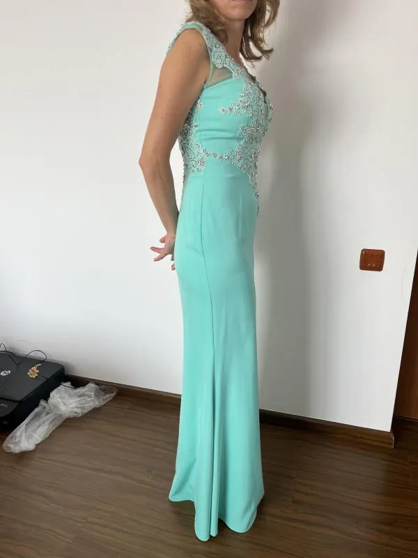 Rochie de ocazie Ruby Prom UK 6 | Turcoaz, Maxi, Fără mâneci - Image 4