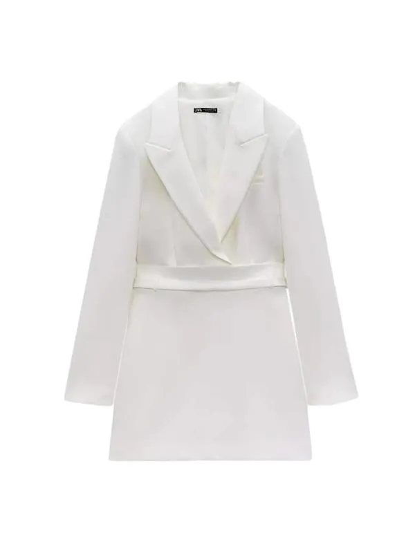 Rochie tip blazer Zara EU 42 | Alb, Mini, Mânecă lungă