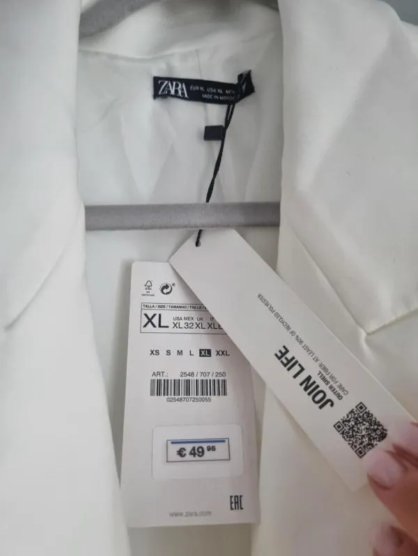 Rochie tip blazer Zara EU 42 | Alb, Mini, Mânecă lungă - Image 5